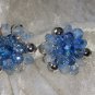 Vintage earrings silver tone large cluster button blue art glass Germany