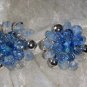 Vintage earrings silver tone large cluster button blue art glass Germany