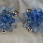 Vintage earrings silver tone large cluster button blue art glass Germany