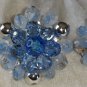 Vintage earrings silver tone large cluster button blue art glass Germany