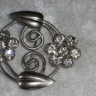 Wreath flower leaf abstract art deco rhinestone brooch pin vintage