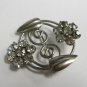 Wreath flower leaf abstract art deco rhinestone brooch pin vintage