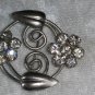 Wreath flower leaf abstract art deco rhinestone brooch pin vintage