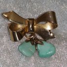 Gold tone brooch pin vintage Bow turquoise stones petite nice rare ME TT