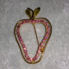 Rare strawberry pin brooch gold tone rhinestones pink vintage too cute