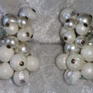 vintage silver tone clip on earrings Signed Japan white beads AB rhinestones