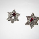 star of David pierced earrings Garnet Marcasite vintage 1980’s Gorgeous