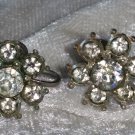 Signed early Nemo flower clear rhinestone earrings vintage petiete button