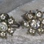 Signed early Nemo flower clear rhinestone earrings vintage petiete button