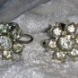 Signed early Nemo flower clear rhinestone earrings vintage petiete button