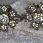 Signed early Nemo flower clear rhinestone earrings vintage petiete button
