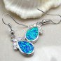 Silver Plated Blue Opal earrings tear drop small rhinestone dangle wire hook