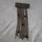 Silver tone oxidized bar brooch pin chain link black rhinestones SCREAMS 1980’s