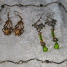 lot 2 pierced earrings Crystals 1 necklace St patricks day celtic looking