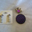 Vintage copper necklace golf bag earrings flower necklace purple mod pin