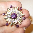 Deep & Light purple rhinestones sunburst pin brooch vintage