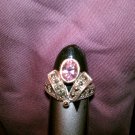 Vintage 9.25 Marcasite pink ice ston sterling silver ring Sunning Size 6.75 big