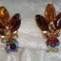 vintage gold tone clip on tan brown amber rust color earrings Downton Abbey