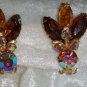 vintage gold tone clip on tan brown amber rust color earrings Downton Abbey