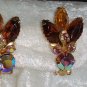 vintage gold tone clip on tan brown amber rust color earrings Downton Abbey