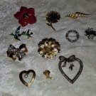 Lot of vintage pins brooches flowers rhinestones sarah coventry faux  sold as is