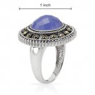 Nice Brand New Ring With Precious Stones  Genuine Jade and Marcasites 925 Silver