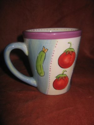 DANSK Handpainted Coffee Mug Cup Vegetables Tomato Eggplant Pepper