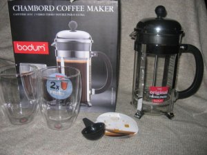 Bodum Chambord 8-Cup Coffee Press with Bonus Pavina Thermal Glasses NIB