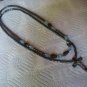 2 VINT HEMOTITE NECKLACES BLUE STONES & RELIGIOUS CROSS