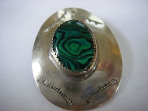 VINT STERLING PENDANT HAND CRAFTED W/ ABALONE TYPE STONE