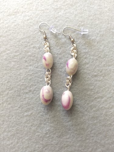 handmade fuchsia and white dangle earrings
