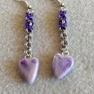 Purple and gray heart dangle earrings