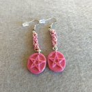 Handmade pink pentagram dangle earrings