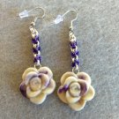 Handmade purple and gold rose dangle earrings