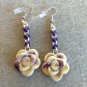Handmade purple and gold rose dangle earrings