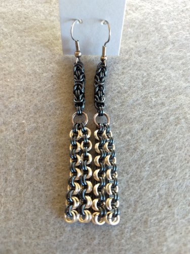 Handmade silver and grey Byzantine dangle earrings