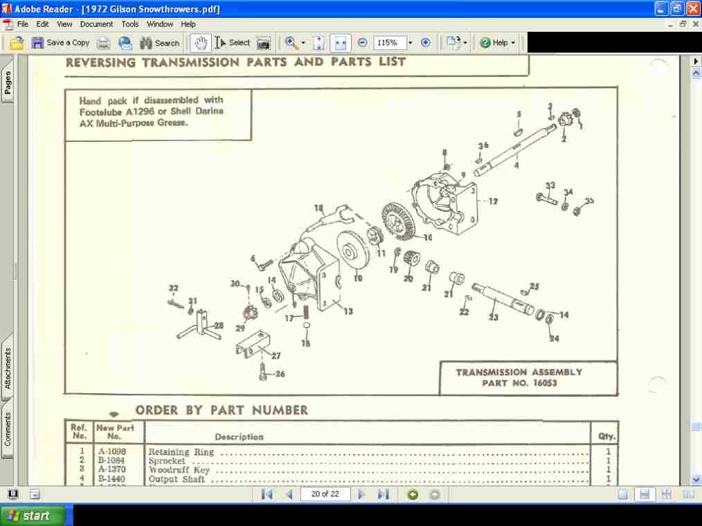 GILSON SNOWTHROWER SNOW THROWER PARTS MANUAL Collection