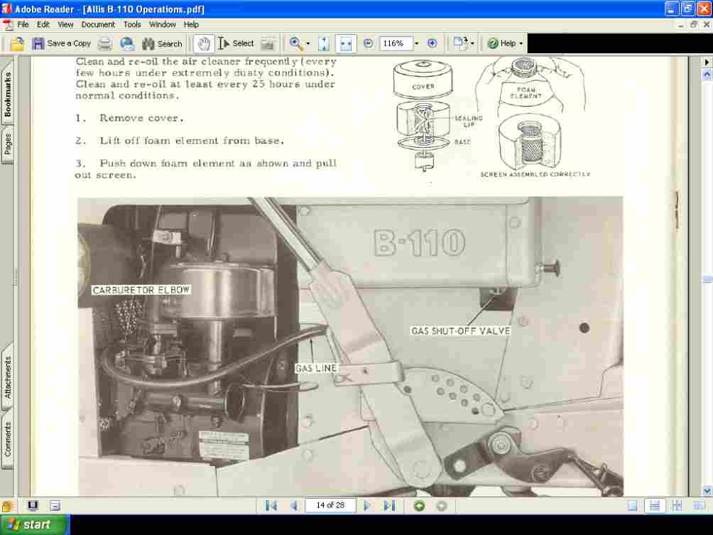 ALLIS CHALMERS B110 OPERATIONS MANUAL for B110 Tractor Service