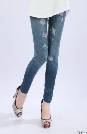 85% Nylon+15% Legging patch Pants Jeans Look Blue stetched Legging sexy tight long pants
