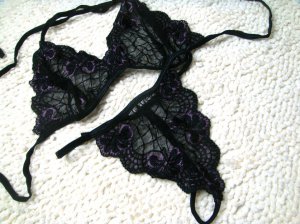 3pcs can mix pure black flower lace bikini lingerie with g-string teddy underwear