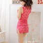 Pink lace cheongsam chinese style dress sexy lingerie tight dress with satin tie with g-string