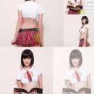 2 pcs student uniform half lengh top front hollow out with mini tie