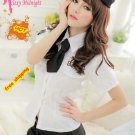 White slim short sleeve shirt with a satin neck tie Free shipping