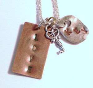 LOVE is KEY Handstamped Charm Necklace