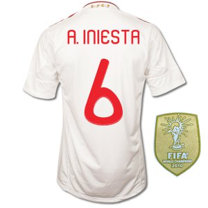 SPAIN Away Size XL Andres INIESTA #6 +World Champions Patch New White 2011