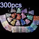 300pcs Mixed Colorful 2.7x3.5inch(7x9cm) Organza Bag Pouch for Gift Jewelry with Printed Pattern