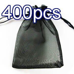 Black 4.7x3.5inch(12x9cm) Organza Bag Pouch for Gift Jewelry Solid Color