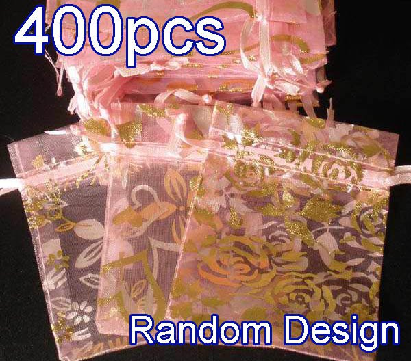 400pcs Baby Pink 2.7x3.5inch(7x9cm) Organza Bag Pouch for Gift Jewelry Random Design