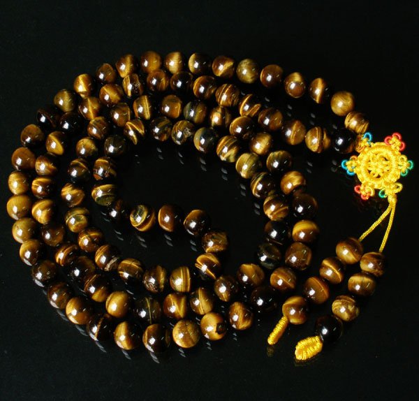 108 Natural Tiger Eye Gem 0.4inch Bead Buddhist Prayer Mala Necklace