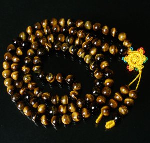 108 Natural Tiger Eye Gem 0.4inch Bead Buddhist Prayer Mala Necklace